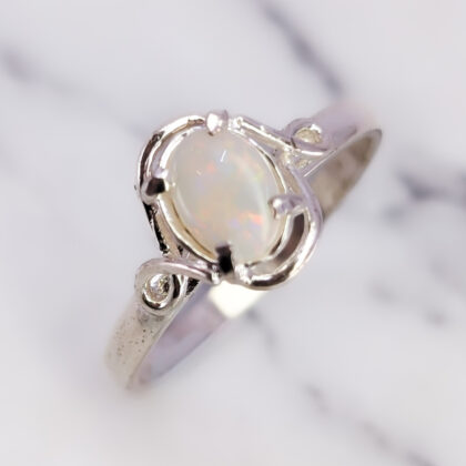Sterling Silver Solid Opal Oval Cabochon Ring Size O – New Old Stock #68062
