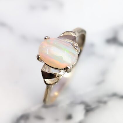 Sterling Silver Solid Opal Cabochon Ring - Size N (Opal 8x6mm) – New Old Stock #68067