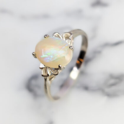 Sterling Silver Solid Opal Cabochon Ring - Size P (Opal 9x7mm) – New Old Stock #68069