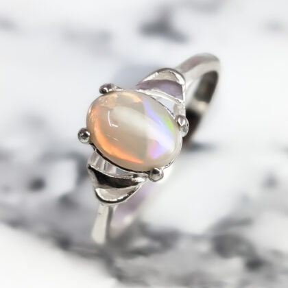 Sterling Silver Solid Opal Cabochon Ring - Size P (Opal 8x6mm) – New Old Stock #68066