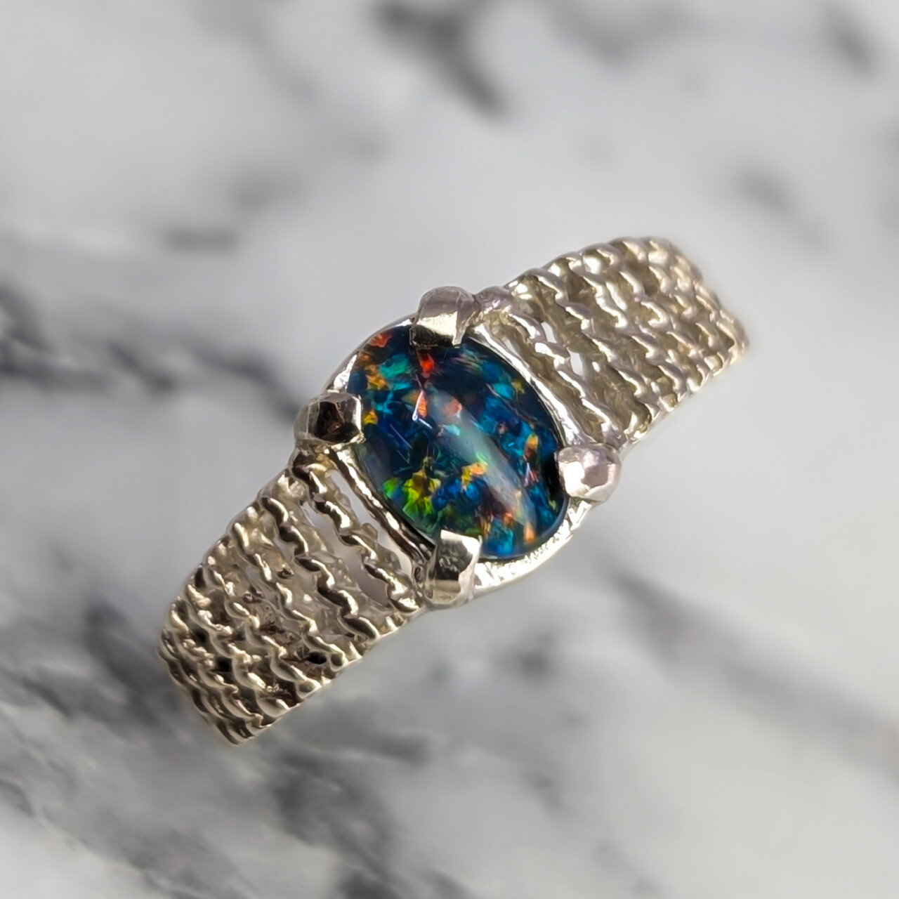 Sterling Silver Oval Opal Triplet Ring – Size I – 7.5mm Wide Top #68036