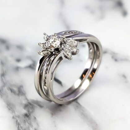 9ct White Gold Diamond Cluster Two Ring Set - Size O #67279