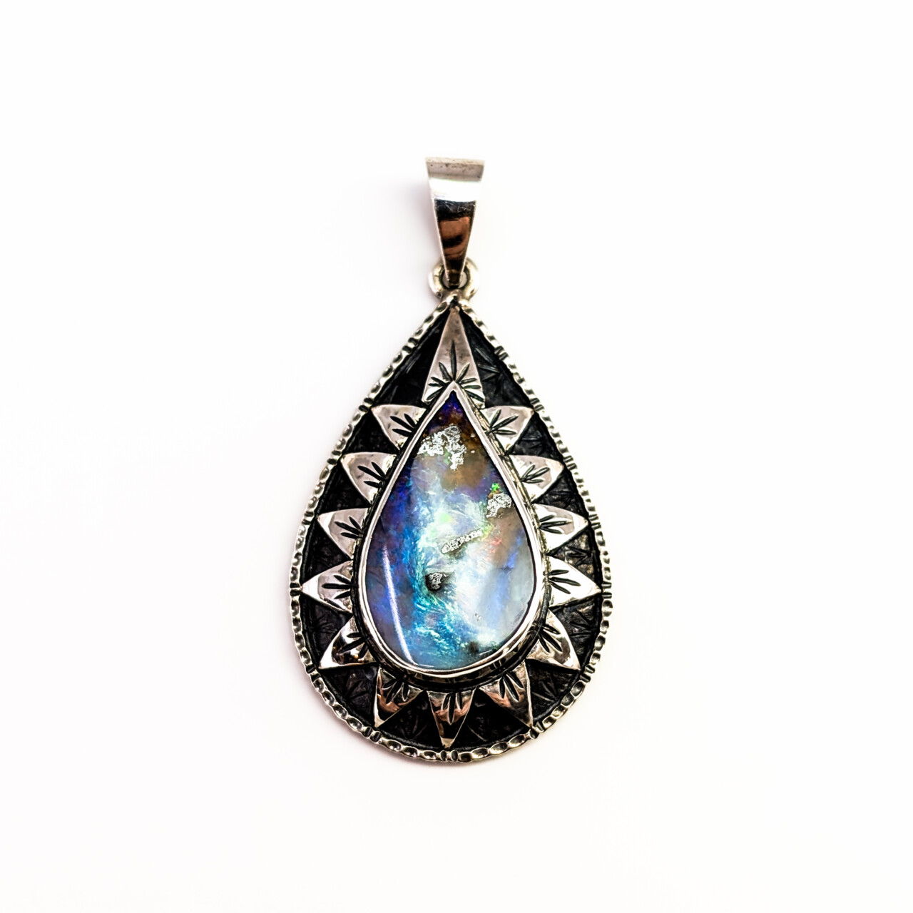 Sterling Silver Solid Opal Teardrop Pendant – 31 x 22mm #68078 Sterling Silver Solid Opal Teardrop Pendant – 31 x 22mm #68078 - Image 2