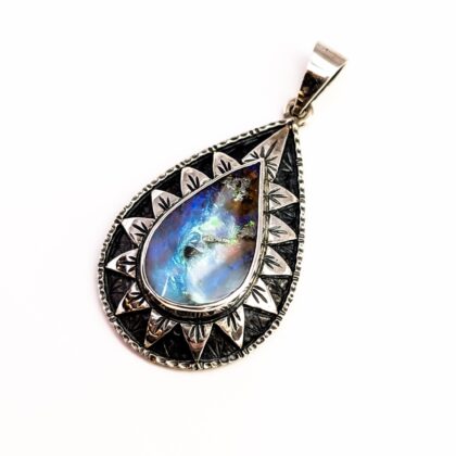 Sterling Silver Solid Opal Teardrop Pendant – 31 x 22mm #68078