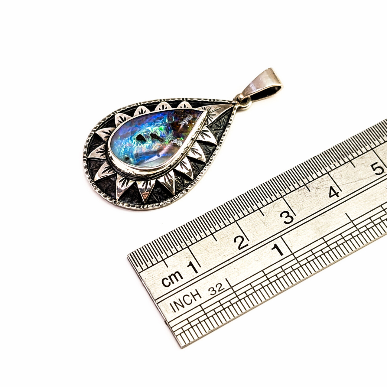 Sterling Silver Solid Opal Teardrop Pendant – 31 x 22mm #68078 Sterling Silver Solid Opal Teardrop Pendant – 31 x 22mm #68078 - Image 4