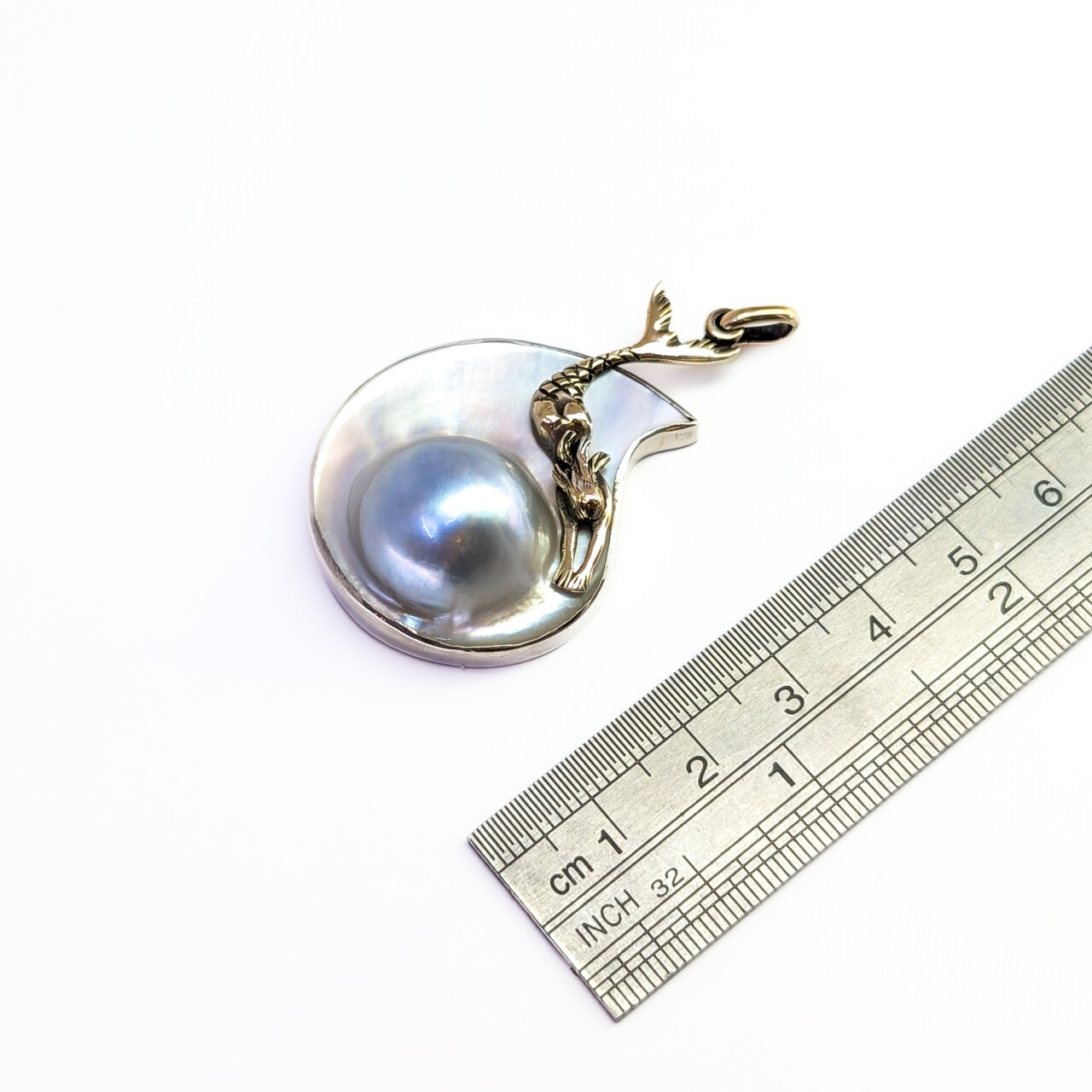 Sterling Silver Pearl Mermaid Waterdrop Pendant - 30mm #68076 Sterling Silver Pearl Mermaid Waterdrop Pendant - 30mm #68076 - Image 4