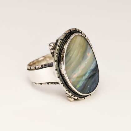 Sterling Silver Solid Opal Cocktail Ring – Size V½ #68045