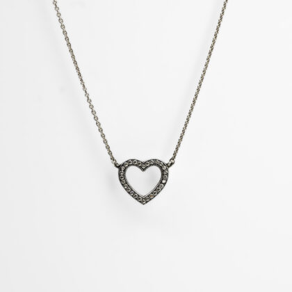 Pandora Sterling Silver CZ Love Heart Necklace – 37.5–45cm #68028