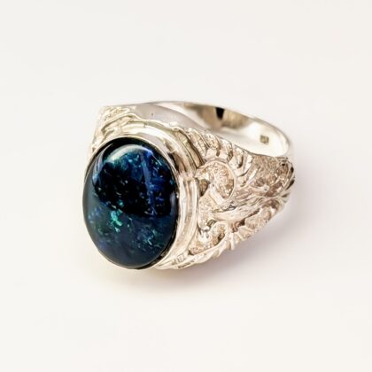 Sterling Silver Men’s Opal Triplet Signet Ring – Two-Headed Eagle Design – Size Y #68037