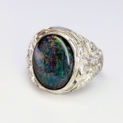 Sterling Silver Men’s Opal Triplet Signet Ring – Two-Headed Eagle Design – Size Y #68037-1