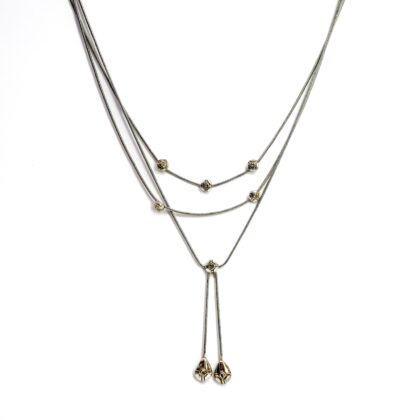 Monty's Sterling Silver Three-Strand Diamond Station Lariat Necklace 12.9g #68026