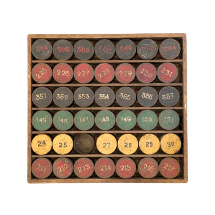 Vintage Railway / Industrial Wage Paycheck Tins (x42) – Wood Case/Tray #67922