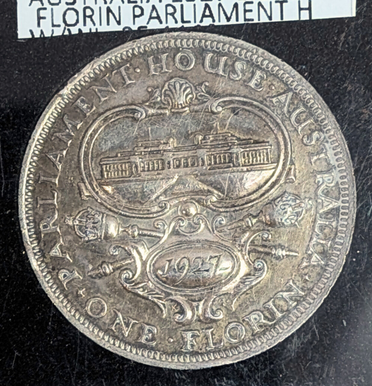 Australia 1927 Silver Florin Parliament House – Almost 8 Pearls – Pre Decimal – Sterling Silver #67883-2