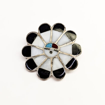 Vintage Silver Black & White Enamel Brooch – 30mm #67314