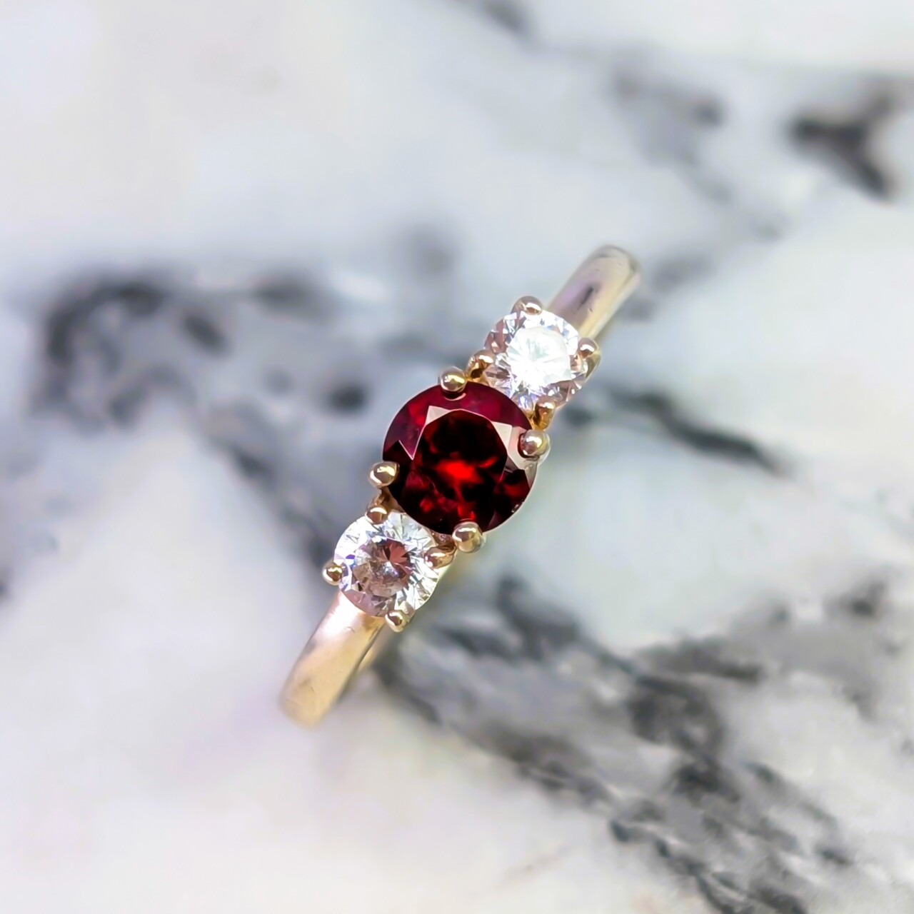 Sterling Silver Red & White Stone Trilogy Ring – Size O #68024