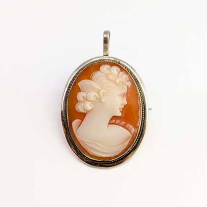 Vintage 800 Silver Shell Cameo Brooch/Pendant #67047