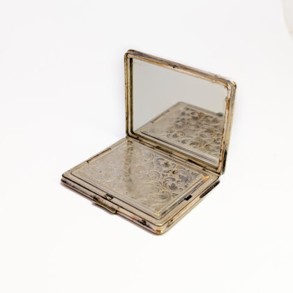 Vintage Silver-Tone Makeup Compact Case - Mirror - 7.5x6cm #66760