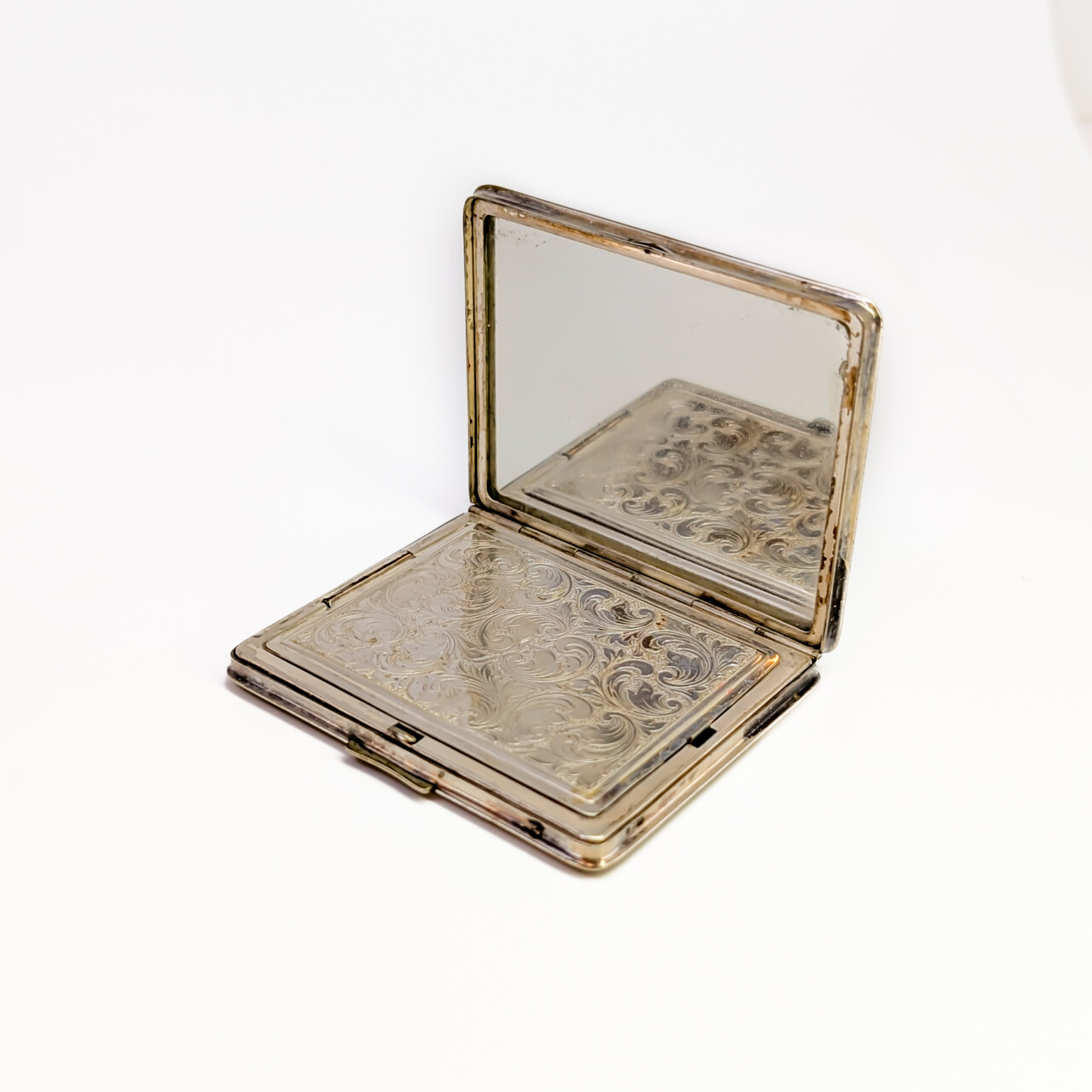 Vintage Silver-Tone Makeup Compact Case – Mirror – 7.5x6cm #66760