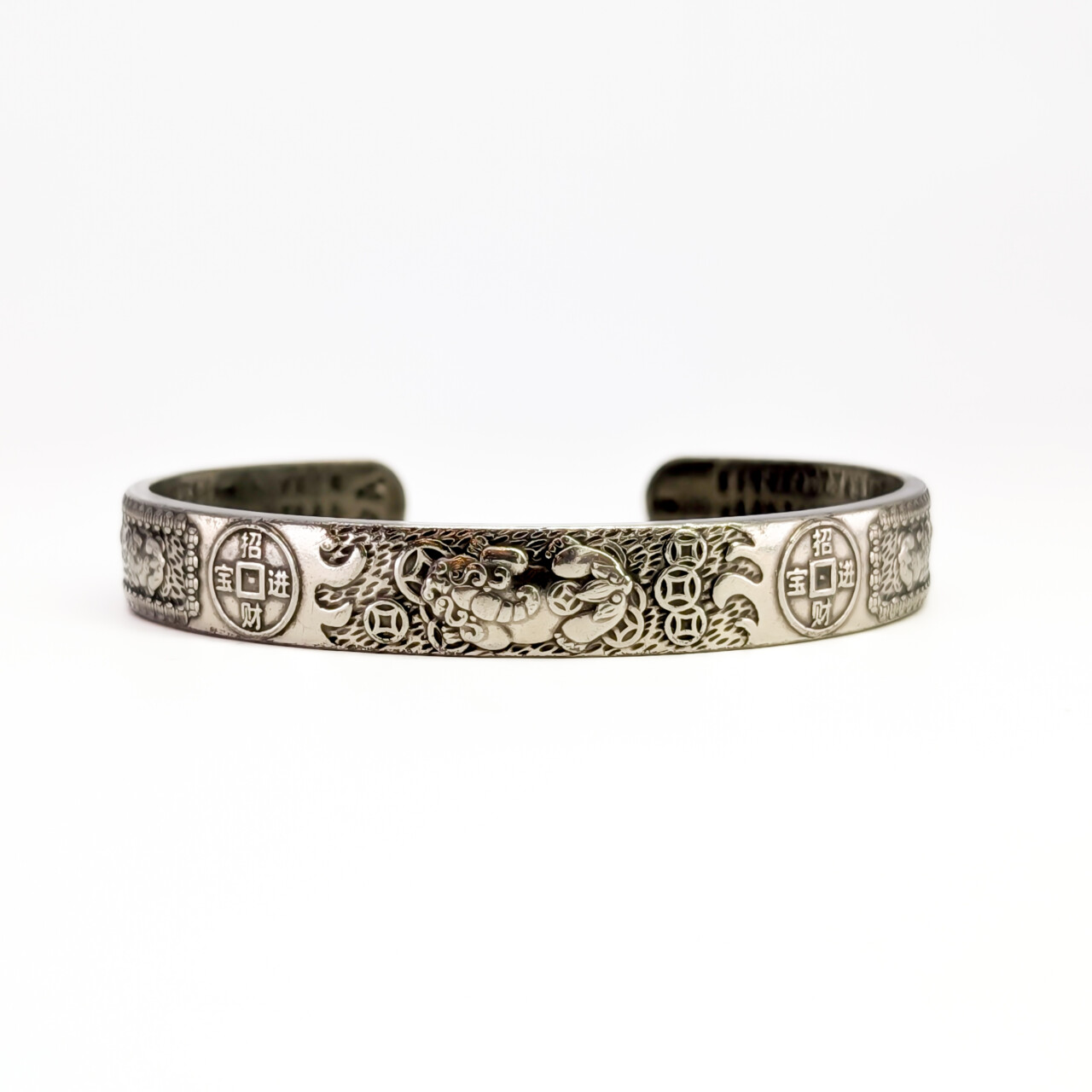 Silver-Plated Copper Chinese Cuff Bangle – 65mm #67600