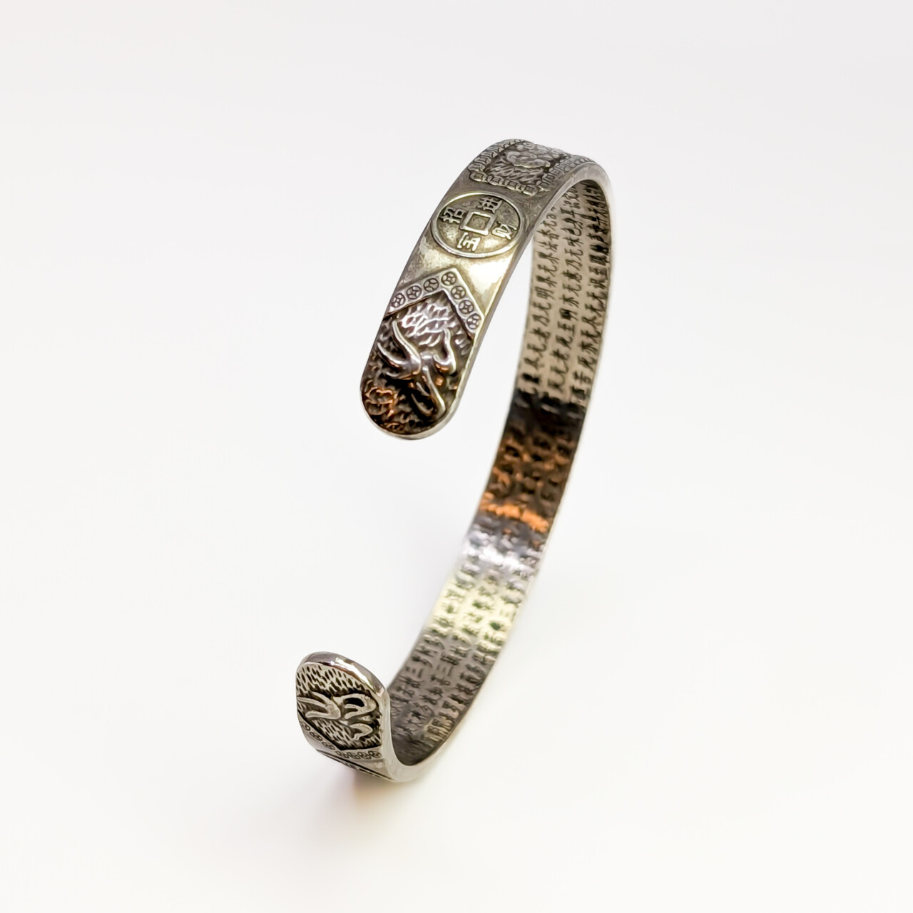 Silver-Plated Copper Chinese Cuff Bangle - 65mm #67600 Silver-Plated Copper Chinese Cuff Bangle - 65mm #67600 - Image 3