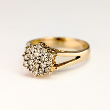 0.47ct Diamond Cluster Flower Ring - 14ct Yellow Gold - Size K Val $2950 #67963