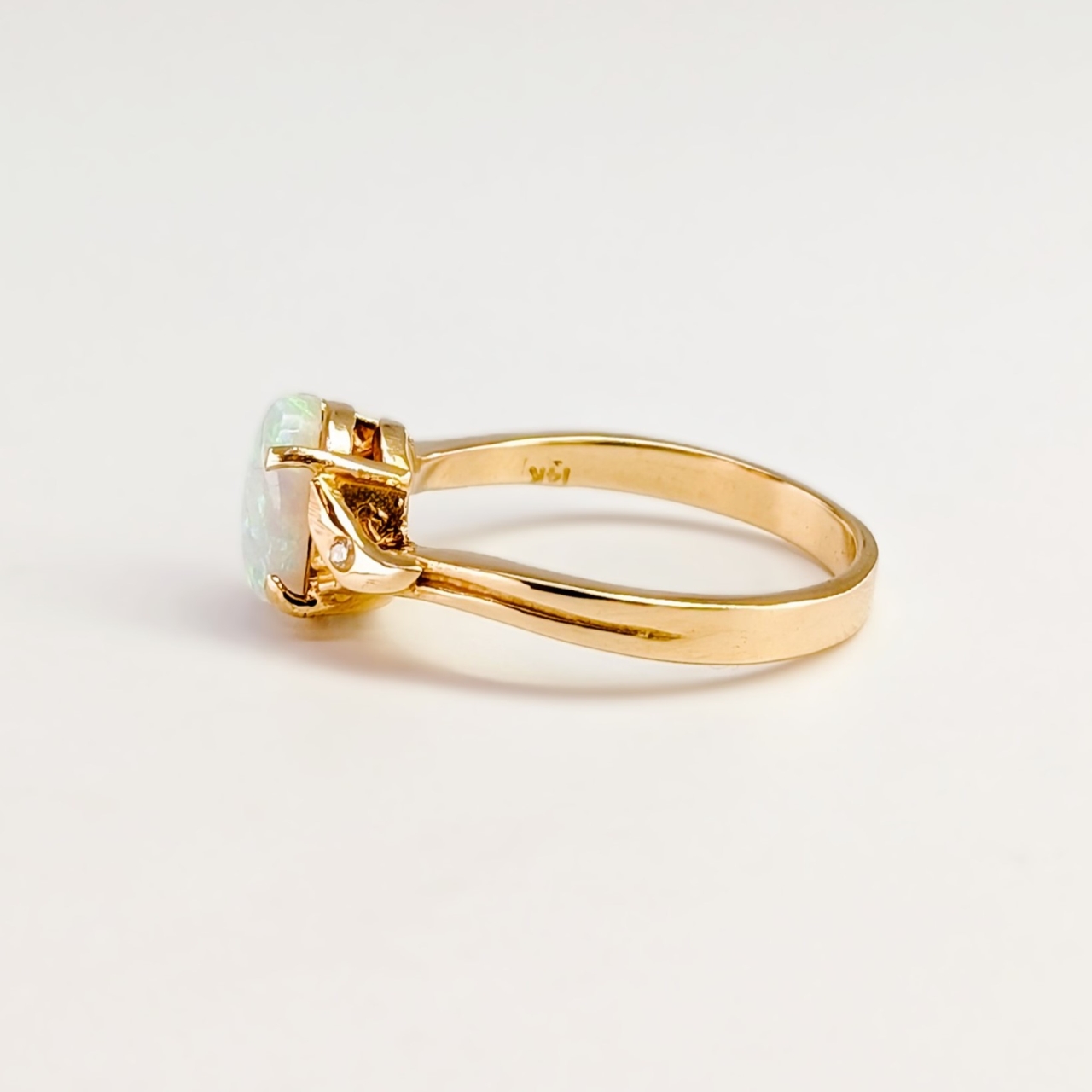 Oval Natural Opal & Diamond Ring - 14ct Yellow Gold - Size N #68100 Oval Natural Opal & Diamond Ring - 14ct Yellow Gold - Size N #68100 - Image 5