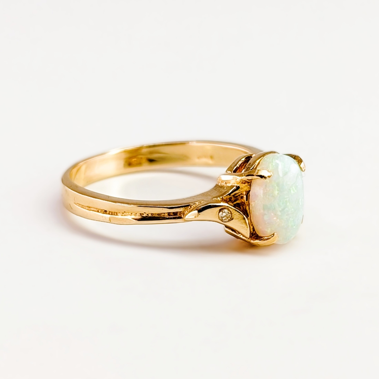 Oval Natural Opal & Diamond Ring - 14ct Yellow Gold - Size N #68100 Oval Natural Opal & Diamond Ring - 14ct Yellow Gold - Size N #68100 - Image 8