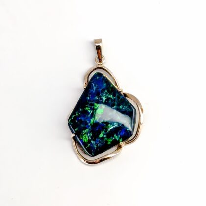 Geometric Blue Opal Triplet Pendant - 14ct Yellow Gold #68092
