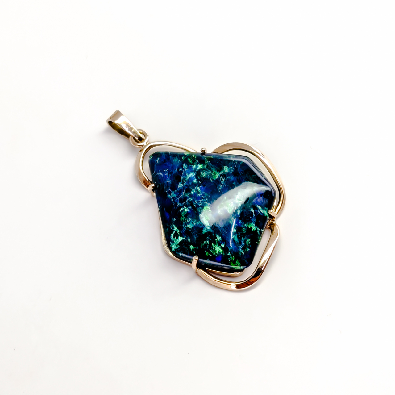 Geometric Blue Opal Triplet Pendant - 14ct Yellow Gold #68092 Geometric Blue Opal Triplet Pendant - 14ct Yellow Gold #68092 - Image 2