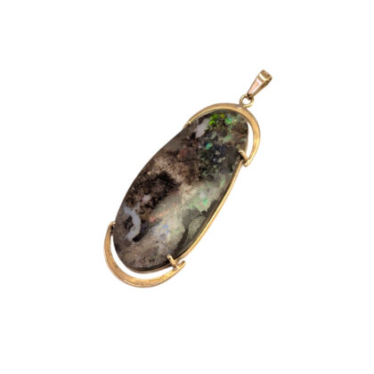 14ct Yellow Gold Boulder Opal Pendant - Oval Cut #68106