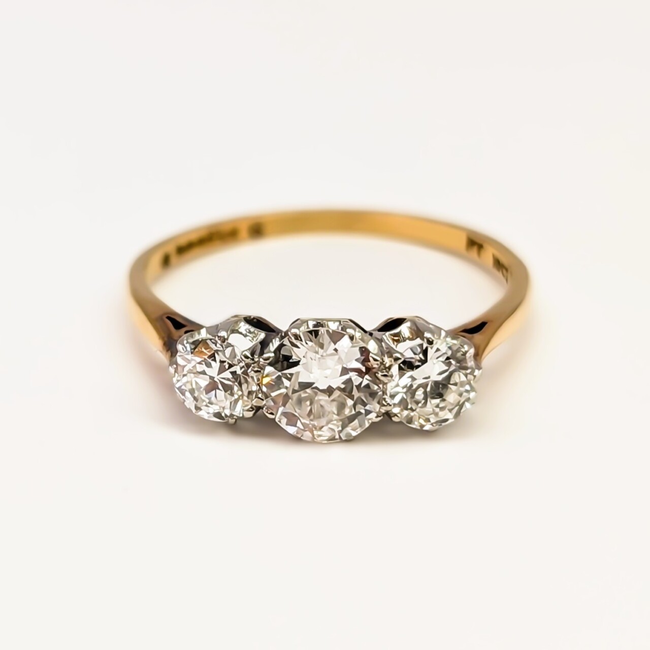 18ct Gold & Platinum 1.00ct Old Euro Diamond Trilogy Ring Val $8999 Size O #68343 18ct Gold & Platinum 1.00ct Old Euro Diamond Trilogy Ring Val $8999 Size O #68343 - Image 4