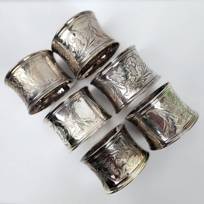 Set of 6 Antique Christofle Ornate Napkin Rings in Denis Bros & Co. Box #67076