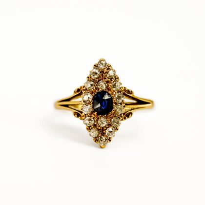 Antique Sapphire & Diamond Ring - 18ct Yellow Gold - Val $4800 Size J 1/2 #910208
