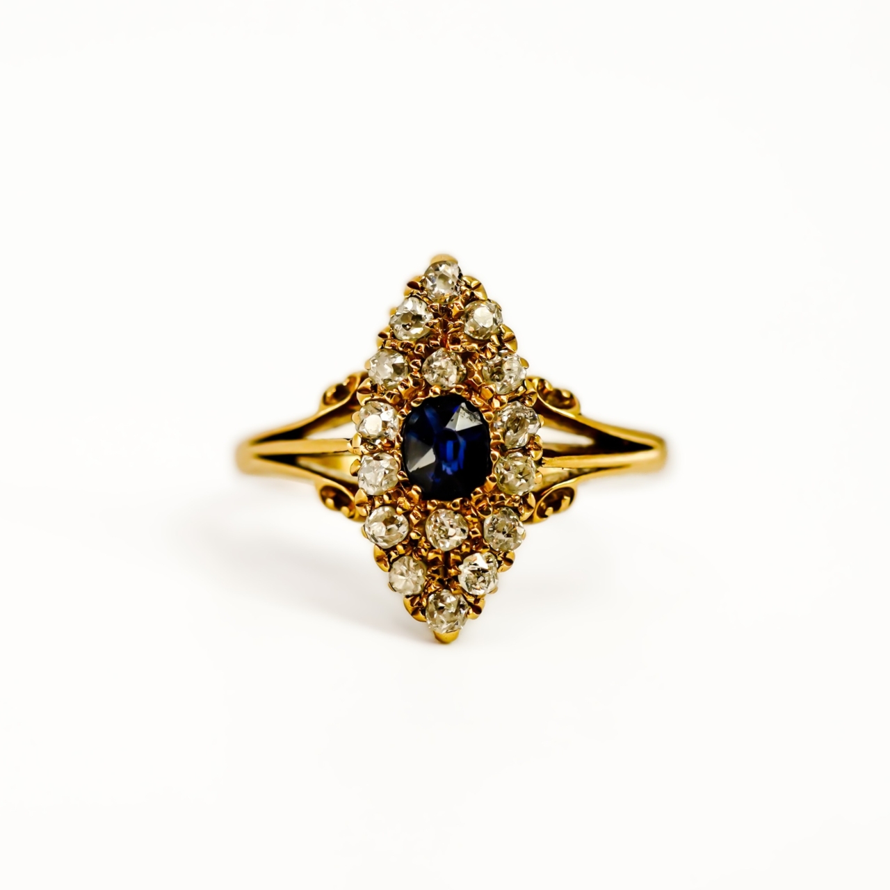 Antique Sapphire & Diamond Ring – 18ct Yellow Gold – Val $4800 Size J 1/2 #910208