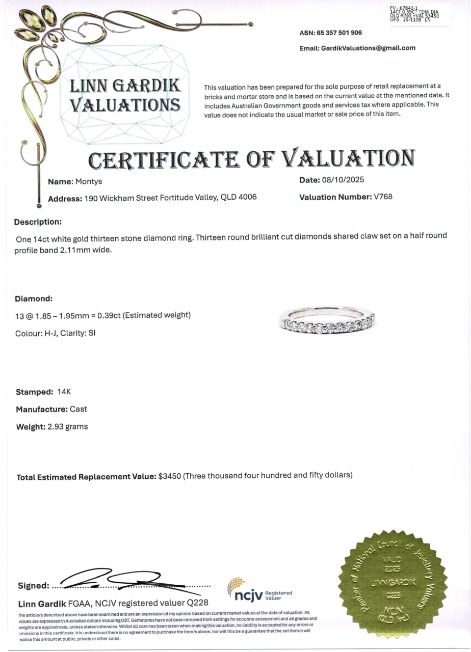 14ct White Gold Diamond Eternity Band 0.39ct TW - Ring Size K Val $3450 #67842-1 14ct White Gold Diamond Eternity Band 0.39ct TW - Ring Size K Val $3450 #67842-1 - Image 3
