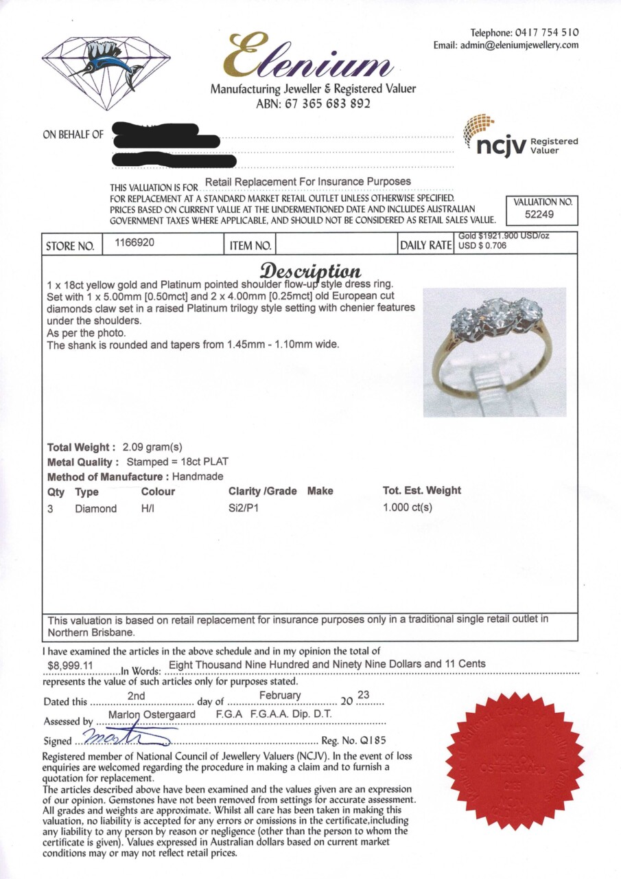 18ct Gold & Platinum 1.00ct Old Euro Diamond Trilogy Ring Val $8999 Size O #68343 18ct Gold & Platinum 1.00ct Old Euro Diamond Trilogy Ring Val $8999 Size O #68343 - Image 3