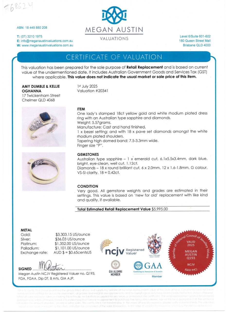 Australian Sapphire & Diamond Ring – 18ct Yellow Gold - Val $5,995 – Size P½ #68624 Australian Sapphire & Diamond Ring – 18ct Yellow Gold - Val $5,995 – Size P½ #68624 - Image 5