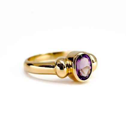 9ct Yellow Gold Bezel Set Amethyst Ring Size R #68136