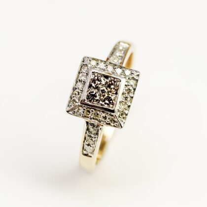 Cognac & White Diamond Ring - 9ct Yellow Gold - Size P #68394