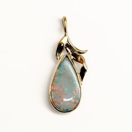 9ct Yellow Gold Natural Opal Tear Drop Pendant #68166