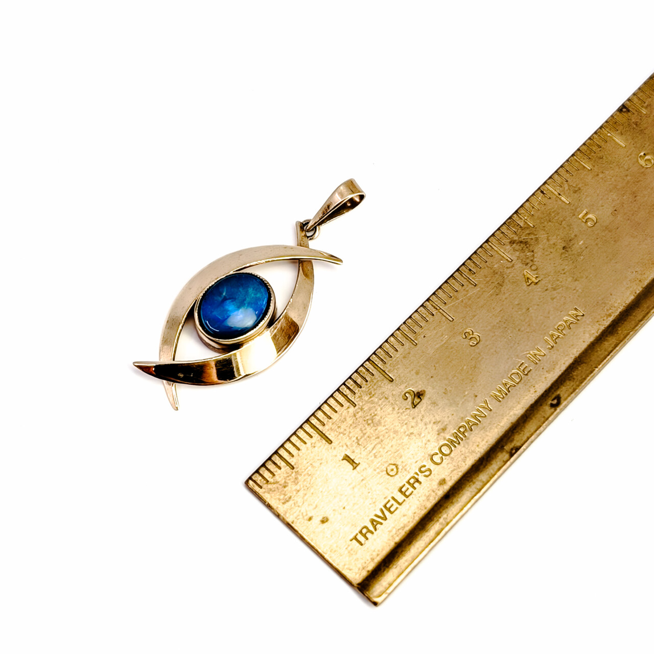 9ct Yellow Gold Blue Opal Pendant - Oval Cabochon - Sculptural Design #68089 9ct Yellow Gold Blue Opal Pendant - Oval Cabochon - Sculptural Design #68089 - Image 5