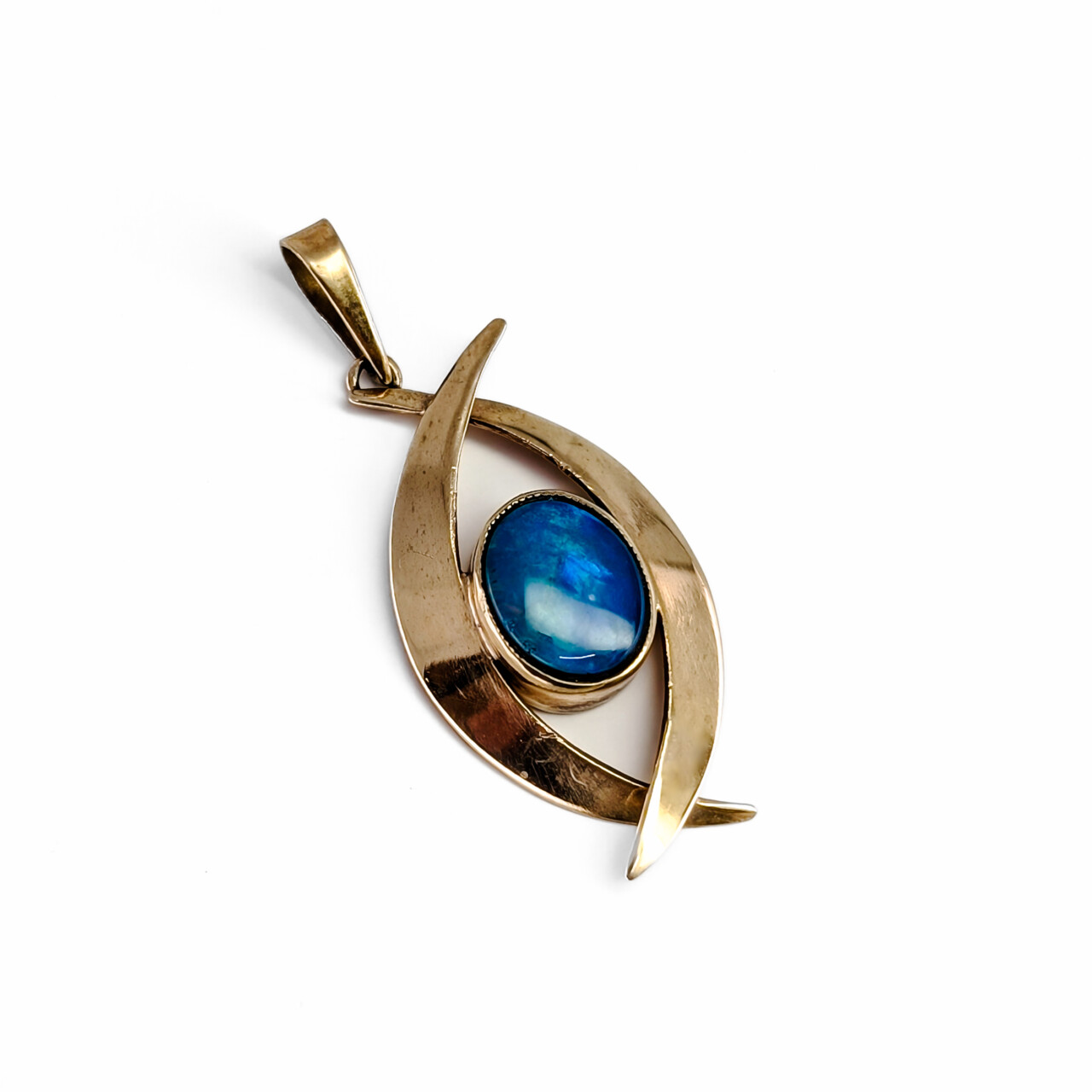 9ct Yellow Gold Blue Opal Pendant - Oval Cabochon - Sculptural Design #68089 9ct Yellow Gold Blue Opal Pendant - Oval Cabochon - Sculptural Design #68089 - Image 3