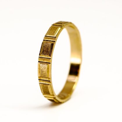 9ct Yellow Gold Textured Geometric Band - Ring Size L½ - USA #68164