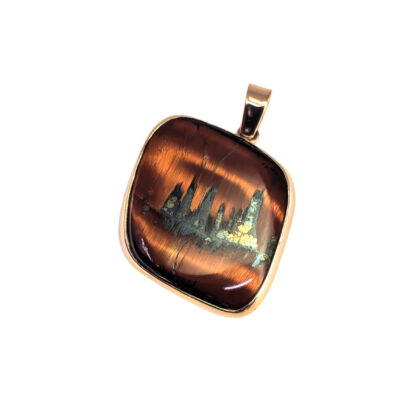 9ct Yellow Gold Tiger Iron Pendant #67995