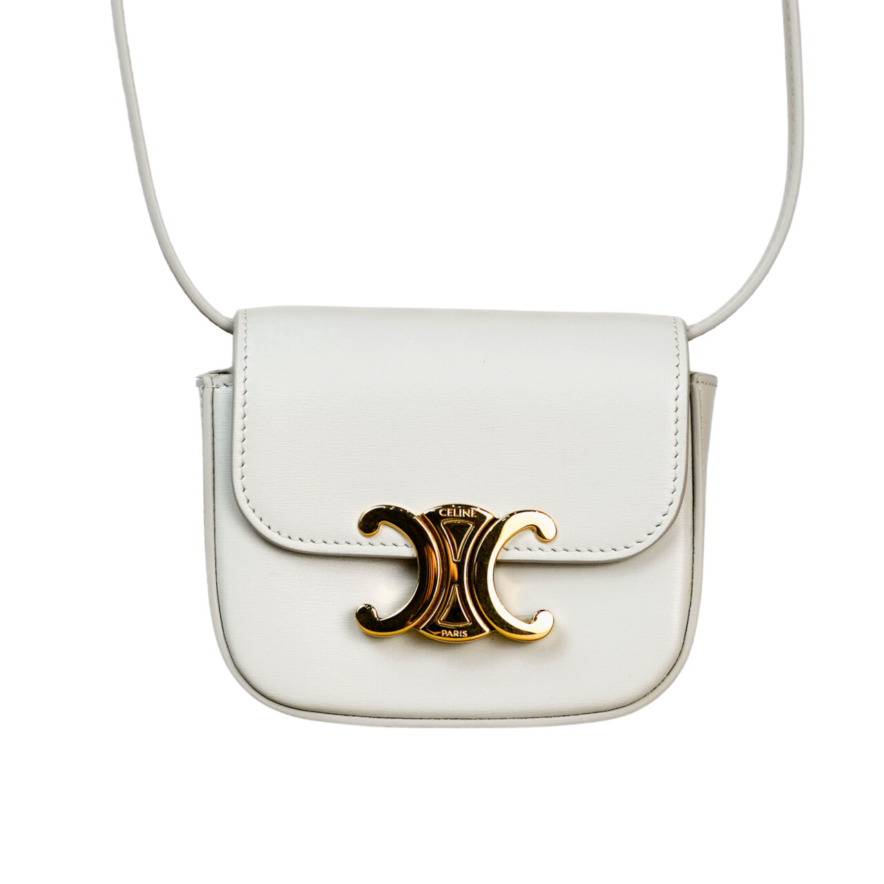 Celine Mini Claude Bag – White Calfskin With Gold Hardware 