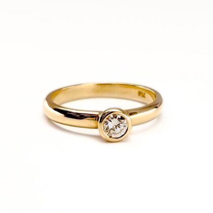 0.19ct Diamond Solitaire Ring Bezel Set - 18ct Yellow Gold - Size L Val $2850 #68355