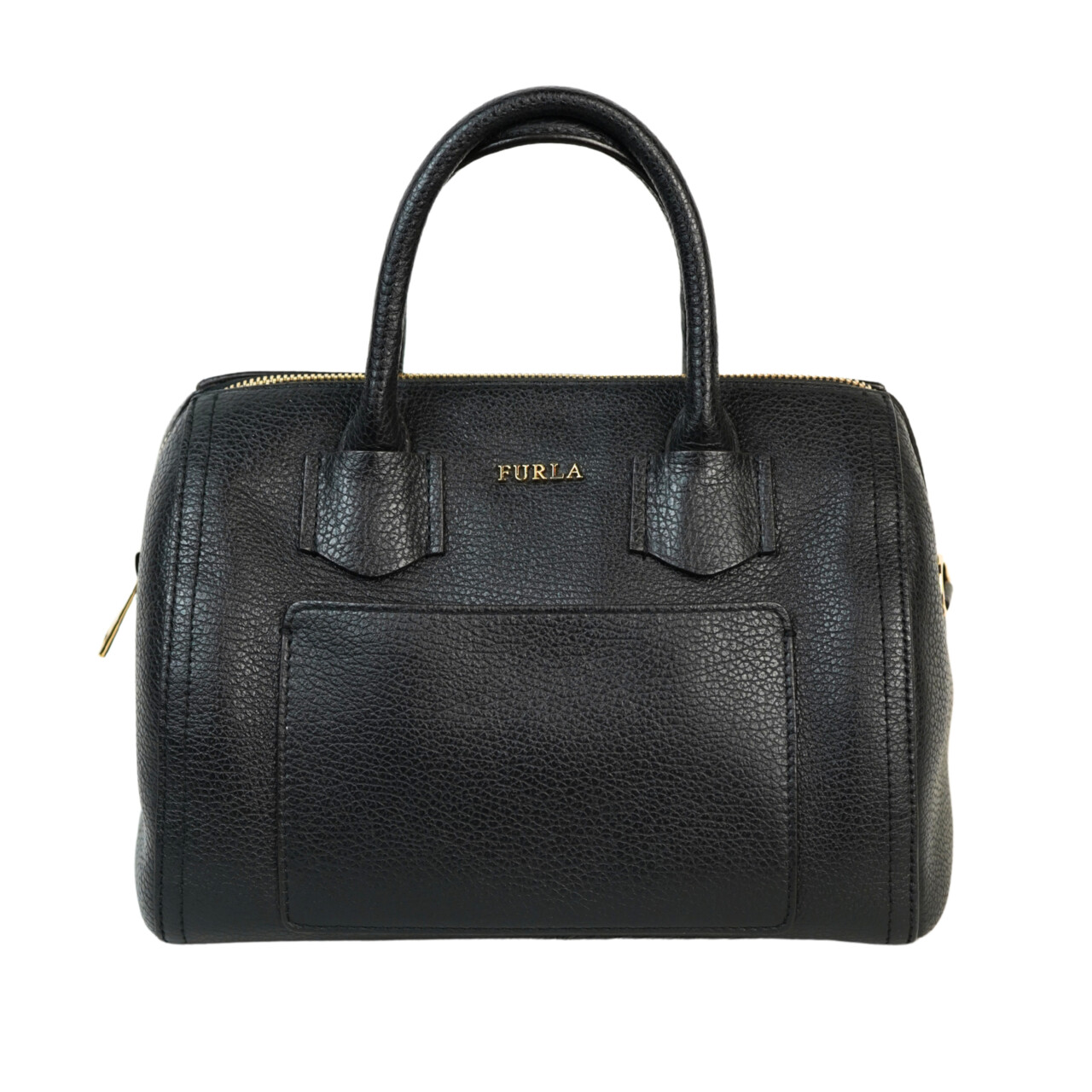 Furla Alba Satchel Bag – Black Pebbled Leather – Gold-Tone Hardware – with Dust Bag #68083 Furla Alba Satchel Bag – Black Pebbled Leather – Gold-Tone Hardware – with Dust Bag #68083
