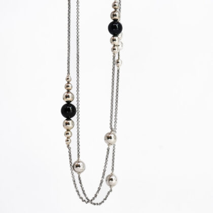 Georg Jensen Sterling Silver & Onyx Sphere Necklace 115cm - In Box #67577