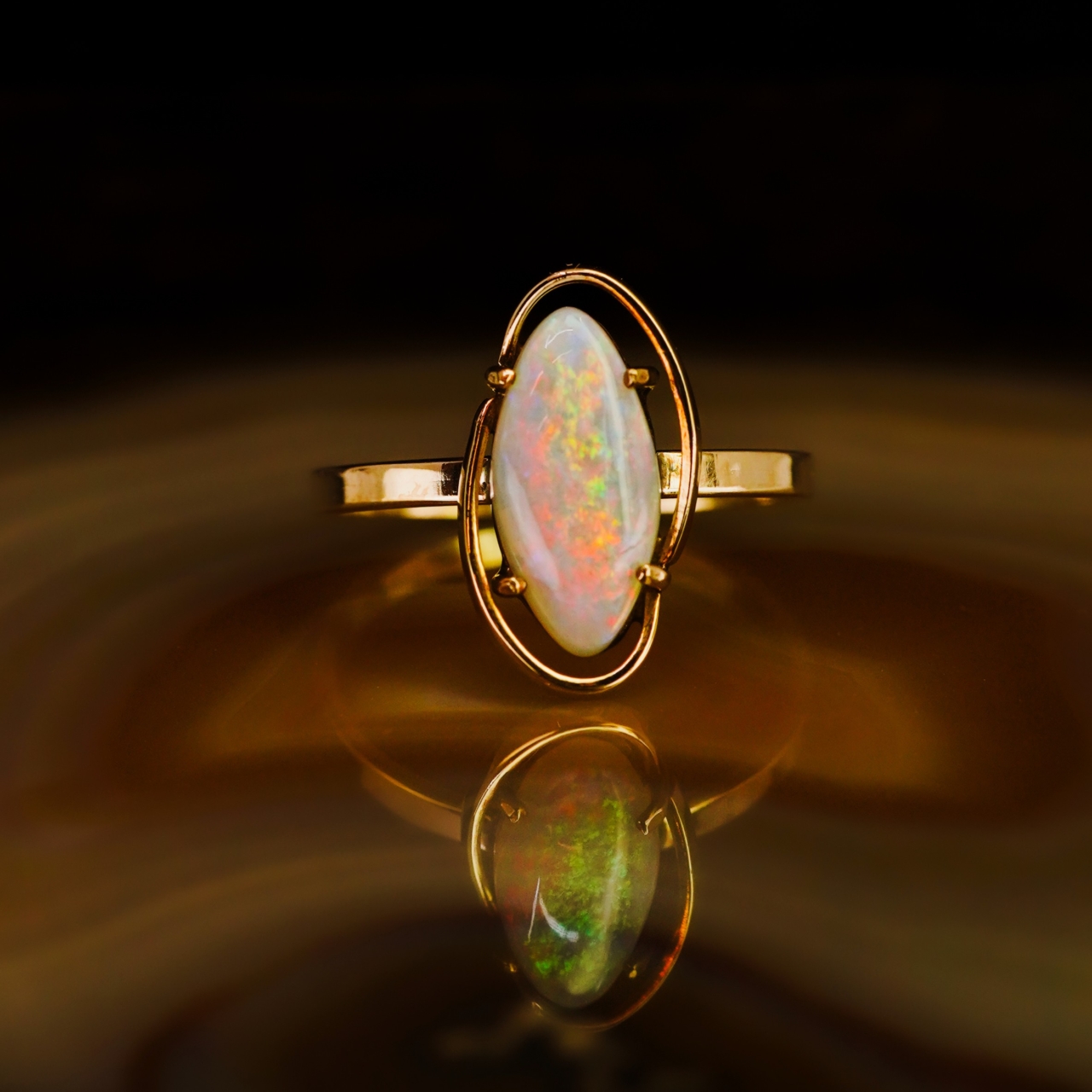 Natural Solid Australian Opal Ring - 14ct Yellow Gold - Size K #68094 Natural Solid Australian Opal Ring - 14ct Yellow Gold - Size K #68094 - Image 2