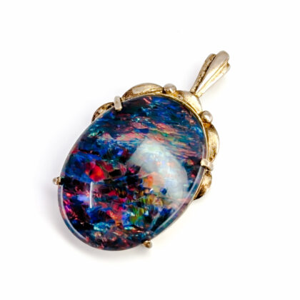 Oval Blue Opal Triplet Pendant - 14ct Yellow Gold #68102